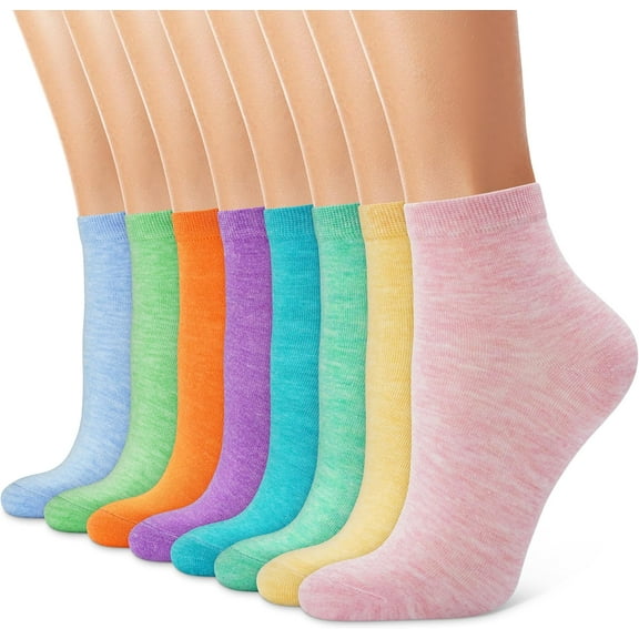 CHARMKING 8 Pairs Women's Short Socks Low Top Cotton Socks Soft Moisture Wicking Socks Casual Socks Anti-slip and Breathable 05 Pink/Yellow/Yellow-Green/Lime/Purple/Orange/Green/Blue 5-12
