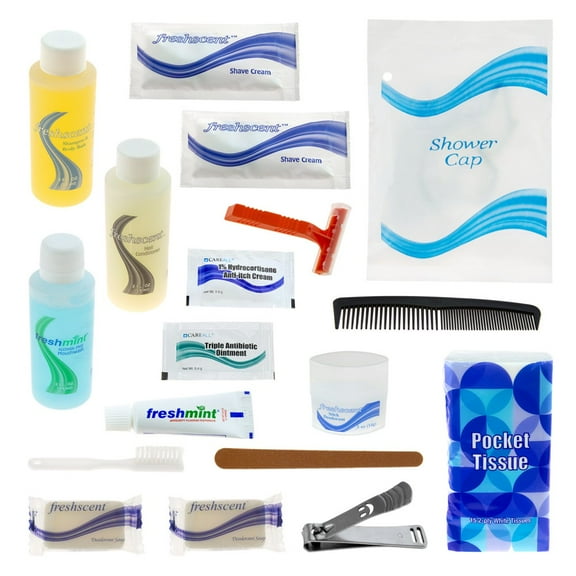 Wholesale 19 Piece Hygiene & Toiletry Kit for Men, Women, Travel, Charity - Bulk Case of 24