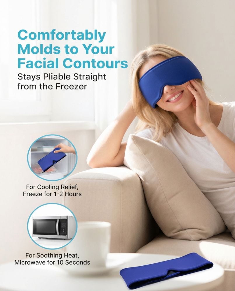 FACEMOON Adults Ice Silk Sleep Soft Cooling Comfort Sleep Eye Mask for Sleep Support with Storage Bag, Blue