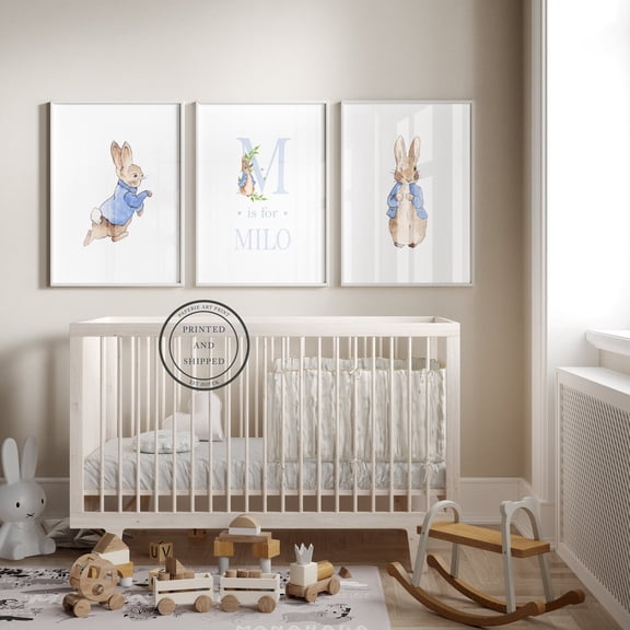 UNFFRAMED Peter Rabbit Nursery Posters, Baby Name Poster, Peter Rabbit Nursery Decor, Nursery Wall Art, Baby Decor, Beatrix Potter Set Of 3 Set 3 Prints 8x12