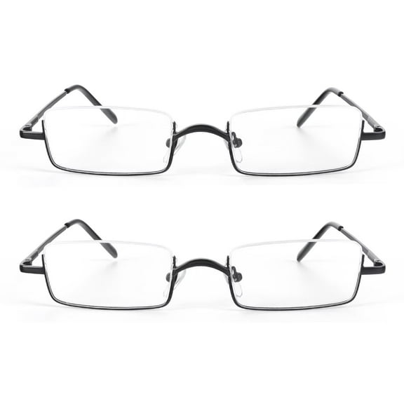 REAVEE 2 Pack Half Reading Glasses Square Semi Rimless Readers Metal Frame for Men and Women Black