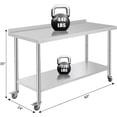 thumbnail image 3 of 60 In x24 In x35 In Rolling Stainless Steel Work Table with Adjustable Undershelf Back Guard Hooks and Lockable Casters - Heavy Duty Prep Table, 3 of 6
