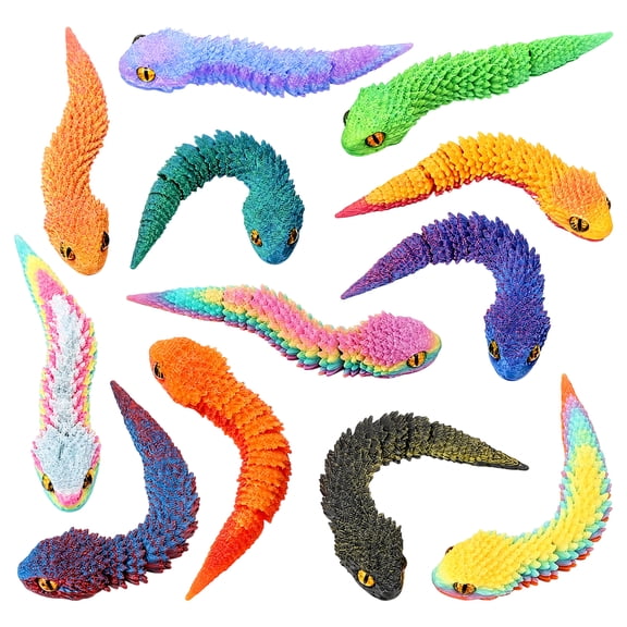 sixwipe 12 PCS 3D Printed Snake Toys, 3D Printed Animal Fidget, Flexible Cute Articulated Small Stress Pet, Relief Fidget for Adult Party Favors Home Display
