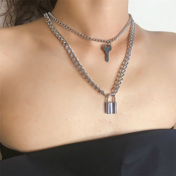 Collar para mujer, joyería para mujer, joyería para mujer, nuevo colgante de llave con candado, collar con cadena, joyería para mujer, regalo, collar con colgante
