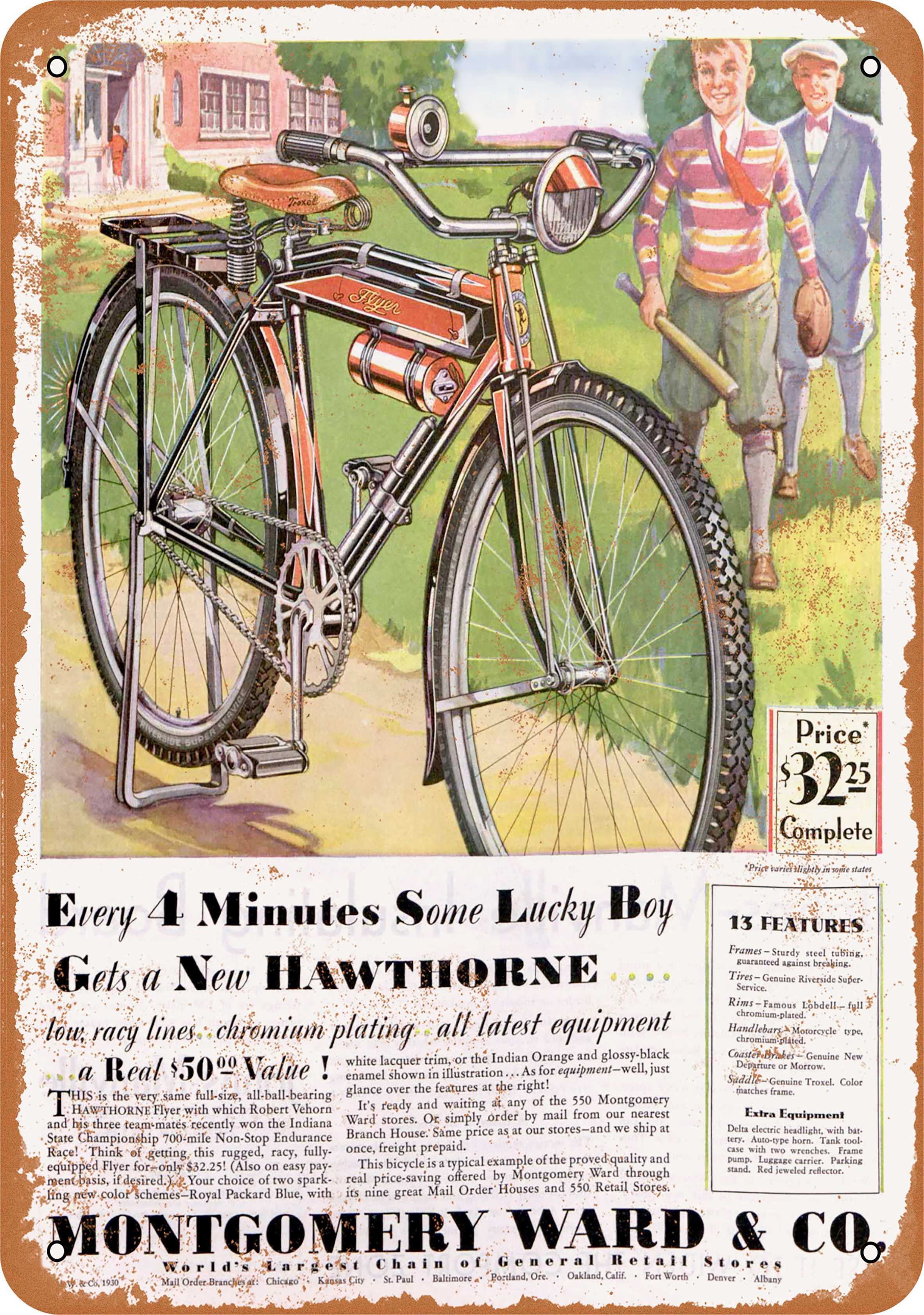 7 x 10 METAL SIGN - 1930 Montgomery Ward Hawthorne Bicycles - Vintage ...