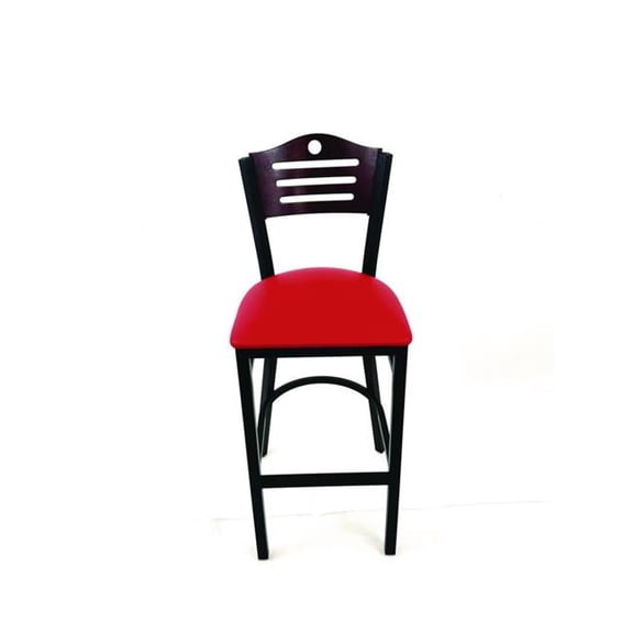 JMC Furniture JMCEBBVREDB Eagle Series Barstool, Supports Up to 300 lbs, 28.5 in. Seat Height, Red Seat, Dark Mahogany Back, Black Base