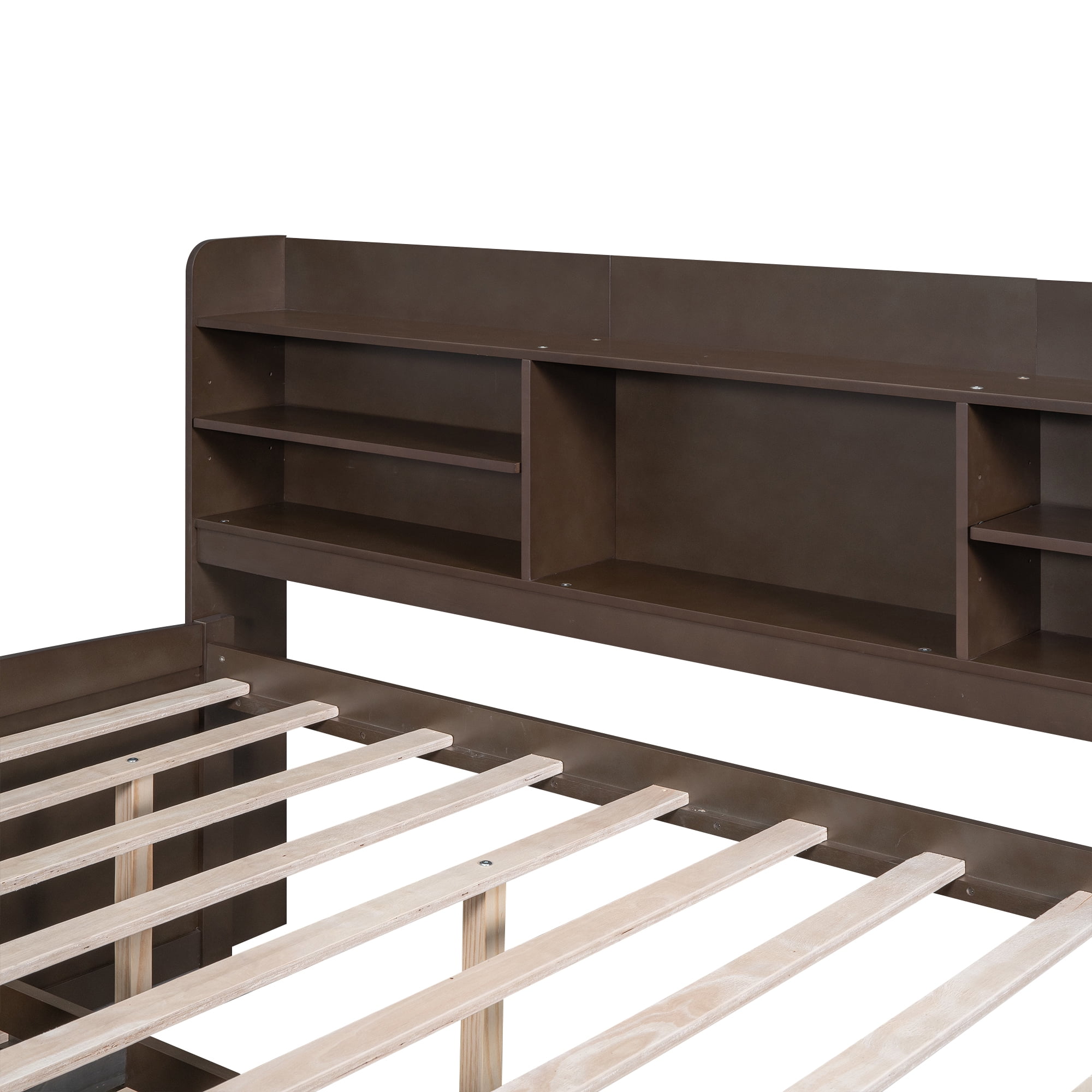 EUROCO Full Size Captain Bed, Daybed with Trundle and Bookcase, 3 Drawers and Shelf Platform Bed for Kids Teens, Espresso