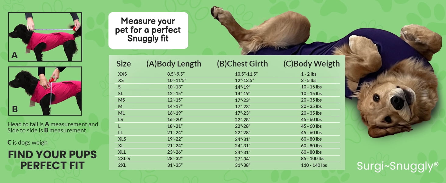 SurgiSnuggly Veterinary Invented Dog Surgical Recovery Suit for Female or Male Dogs,Spay, Neuter Onesie, The Original Surgical Recovery BodySuit for After Surgery Small, Medium, Large Dogs LL BB EC
