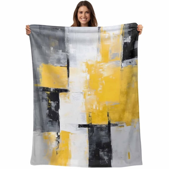 Flannel Fleece Throw Blanket Yellow Gradient Gray Color Block Lightweight Soft Plush Blankets,Watercolor Oil Painting Art Cozy Warm Throw Blanket for Couch Sofa Bed Car Office All Season Use 40x50in