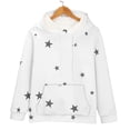 thumbnail image 6 of Women's Star Print Drawstring Hooded Sweatshirt with Pocket, Lightweight Oversized Long Sleeve Pullover Top, Casual Streetwear Fall Winter Comfort Wear, Aesthetic Soft Fleece Loungewear White M, 6 of 9