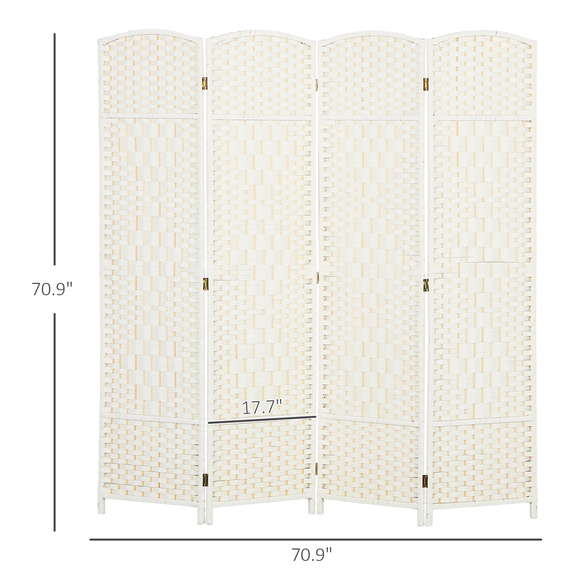 HOMCOM 4 Panel Room Divider, 6' Tall Folding Privacy Screen, Hand-Woven Freestanding Wood Partition for Home Office, Bedroom, White