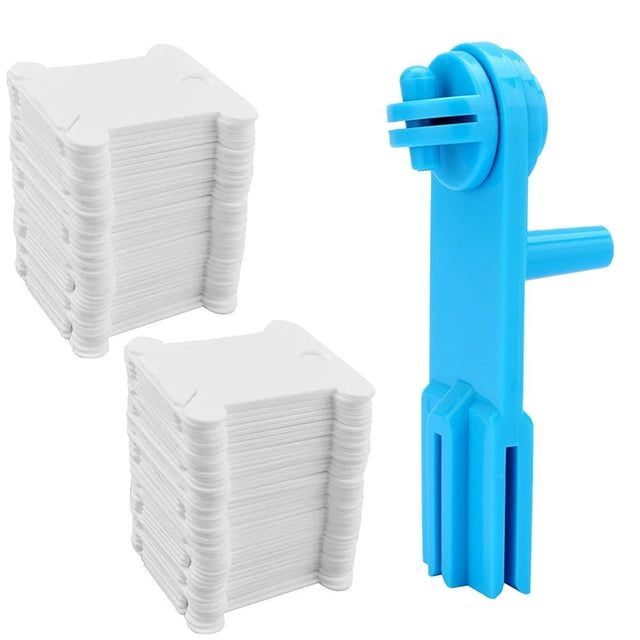 Embroidery Floss Winder with Bobbins, Manual Hand Crank Thread Winder for Cross Stitch, Craft Thread Organizer, Cream Plastic Winder & White Floss Bobbins Set