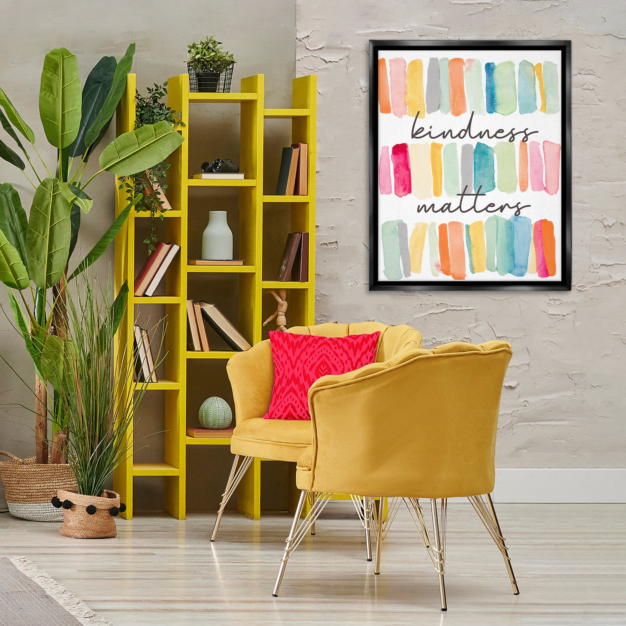 Stupell Industries Kindness Matters Phrase Typography Painting Black Floater Framed Art Print Wall Art, 25 x 31