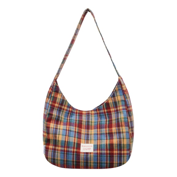 Women Plaid Large Capacity Crossbody Bag Lightweight Underarm Bag Handbag for Vacation Commute Daily Use (Blue)