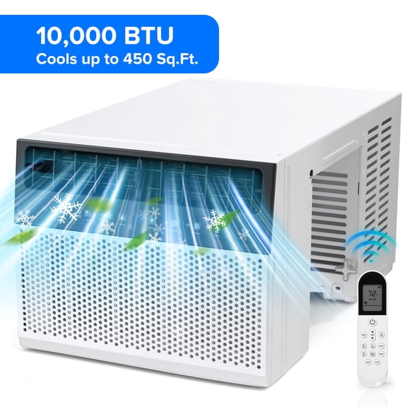 KISSAIR Window Air Conditioner, 10,000 BTU Ashrae Cools 450 Sq.ft., Window AC Unit 6 Modes 24H Timer, Energy-Saving & Low Noise, Remote Control for Home/Office/Dorm/Apt-White