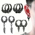 thumbnail image 5 of Raymard Men's Dragon Pattern Earrings Titanium Steel Hypoallergenic Piercing Men Hoop Earrings Dragon Totems Hip-hop Punk Jewelry, 5 of 6
