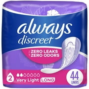 Always Discreet Postpartum Incontinence Liners, Very Light Absorb, Long Length, 44 Ct