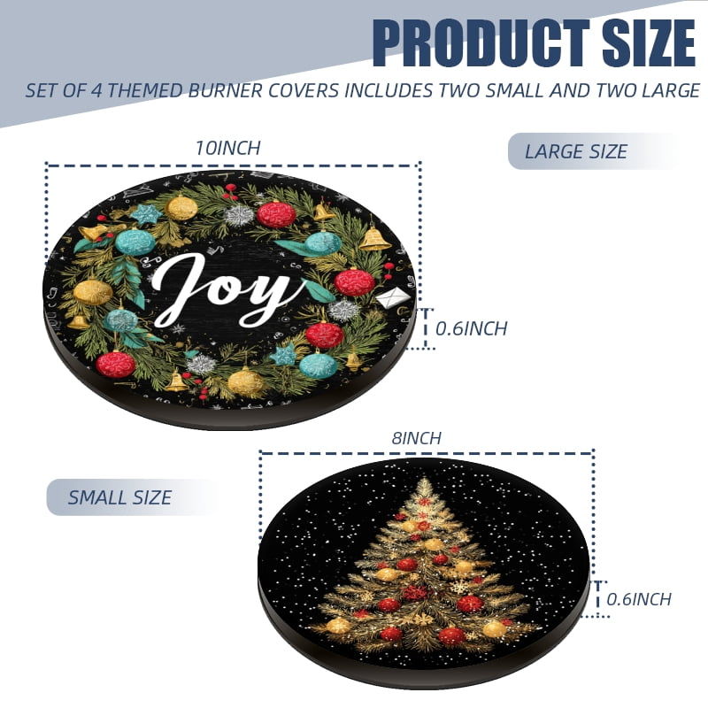 Christmas Metal Electric Stove Burner Cover, Merry Christmas Joy Snowman Round Durable Gas Stove Burner Covers Set of 4 for Kitchen Decor Xmas Decorations, 8 Inches and 10 Inches