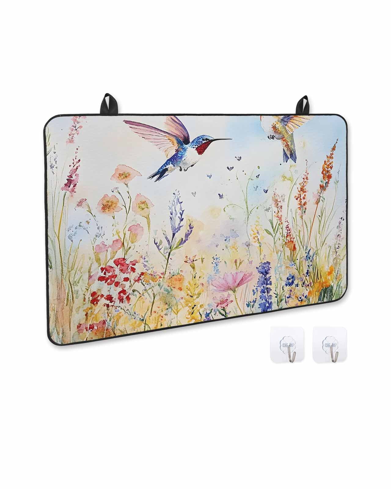 nqOlkjepod Large Induction Cooktop Protector Mat 24"x21", Spring Hummingbird Floral Stove Top Covers for Electric Stove, Farmhouse Flower Botanical Stove Burner Cover Mats, Glass Top Stove Cover