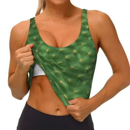 Qokaie Cactus 3 Pattern Womens Scoop Neck Sports Bra Breathable Workout Vest Padded U Back Medium Impact Fitness Gym Yoga Bra Workout Crop Top