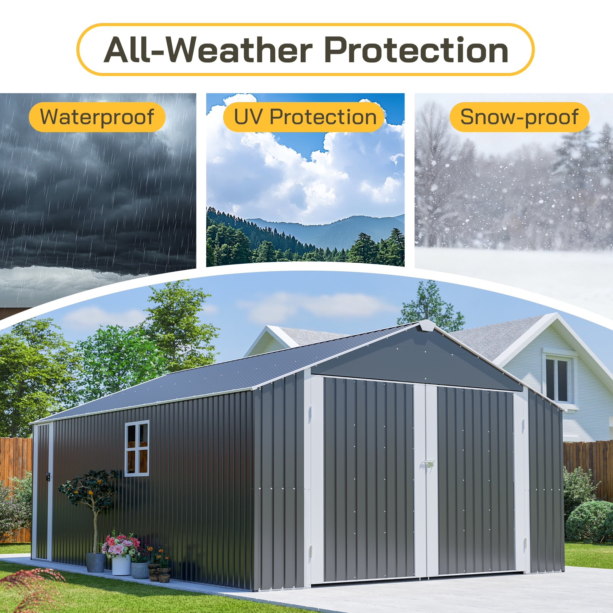 MAYEERTY 6x4FT Compact Outdoor Metal Storage Shed, Galvanized Steel Tool Shed with Lockable Door & Ventilation, All-Weather Organizer for Backyard, Garden & Patio