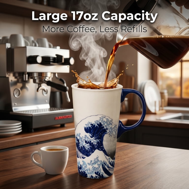 Topadorn, Ceramic Travel Mug, 17 Oz, Sea Wave with Lid - Walmart.com