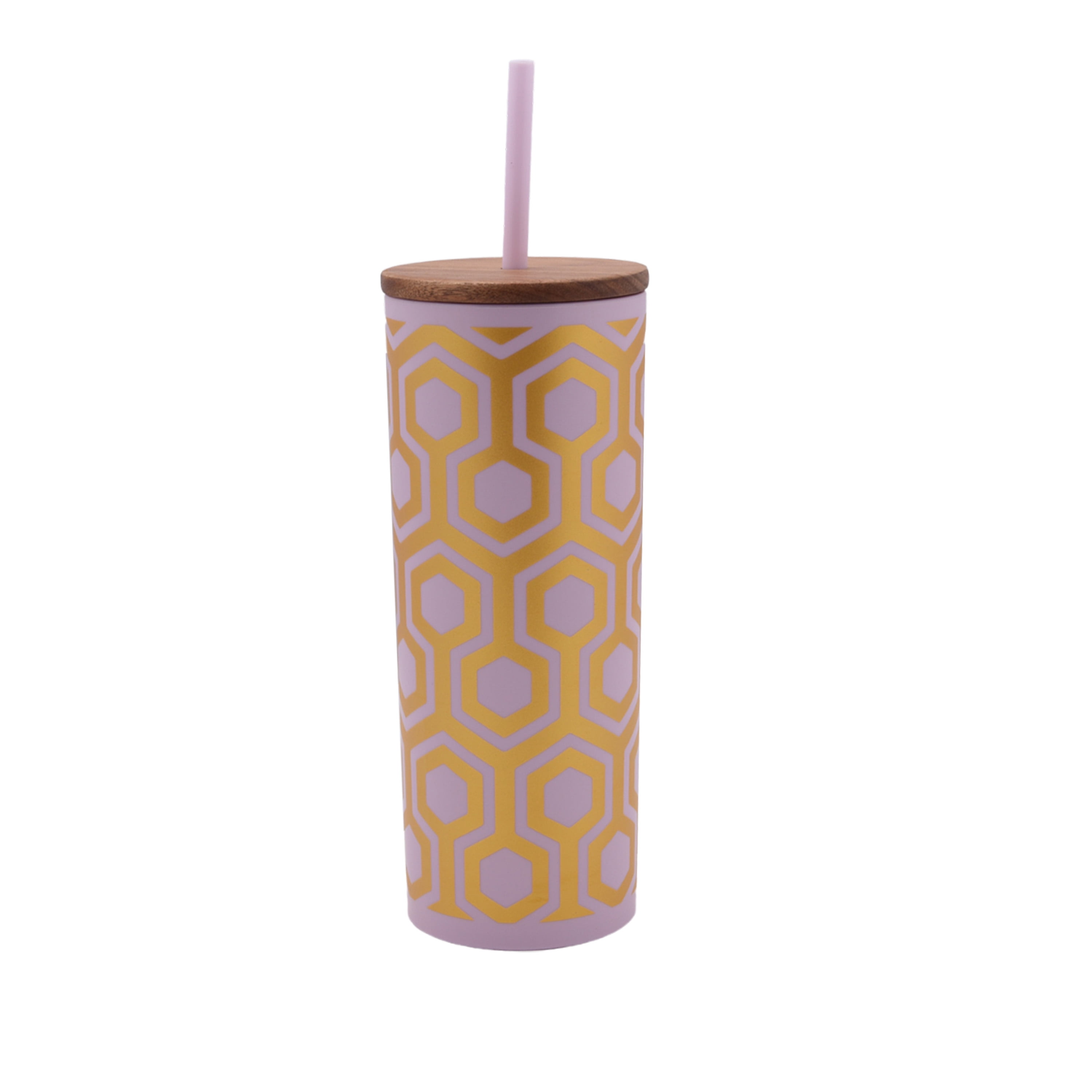 Mainstays 24-Ounce Eco-Friendly Plastic Tumbler with Wood Lid and Straw, Pink