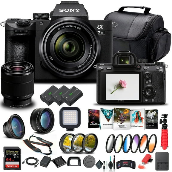 Sony Alpha a7 III Mirrorless Digital Camera with 28-70mm Lens (ILCE7M3K/B)   64GB Memory Card   More Advanced Bundle(International Model)