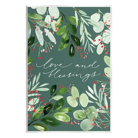 Love & Blessings Green Floral Leaves Holiday Graphic Art Unframed Art Print Wall Art