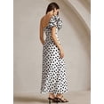 thumbnail image 2 of Black And White Polka Dot One Shoulder Wrap Maxi Dress For Women, 2 of 8