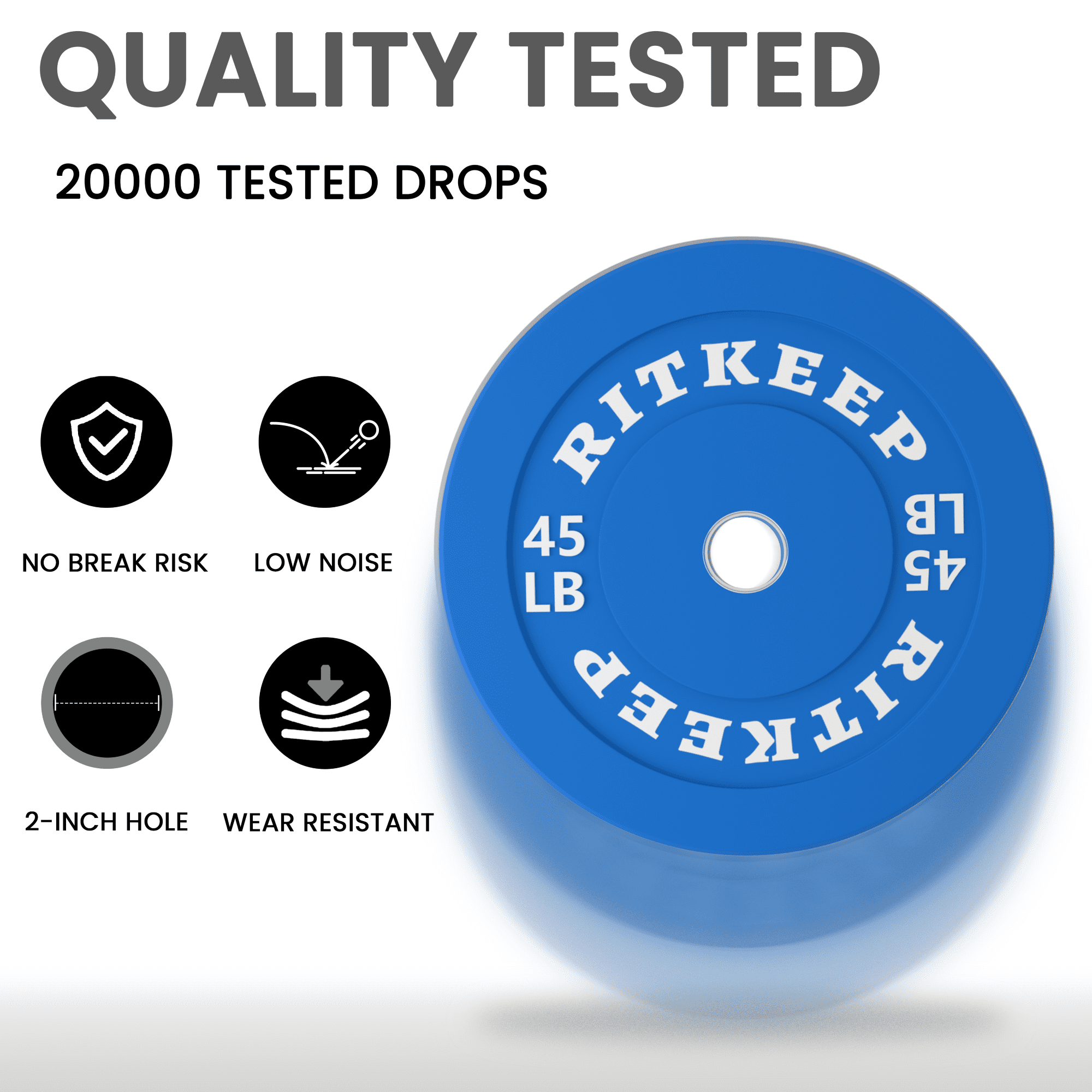 Ritkeep 2" Olympic Low Bounce Color Rubber Bumper Weight Plates for Weightlifting, Barbell Set for Home Gym Strength Training