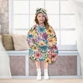 thumbnail image 7 of Dailycode Wearable Blanket Hoodie Oversized Sherpa Flannel Blankets with Pocket for 3-14 Year Old Vibrant Colorful Blooming Flowers, 7 of 7