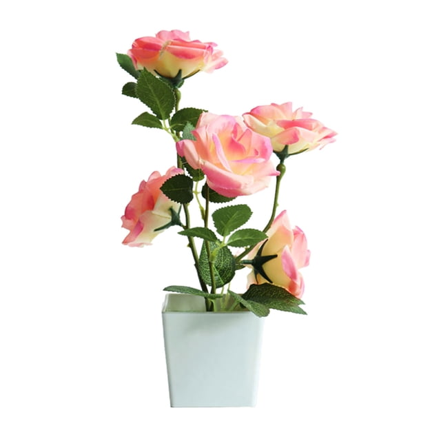 Maceta artificial con rosas para decoración de escritorio, flores de seda sintética para interior y exterior, maceta de imitación para el hogar