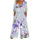 thumbnail image 1 of Pantalones de Vestido Casual para las Mujeres Impresión Floral Manga Corta con Cuello en V Cremallera Lateral Bolsillo Pantalones de Sudadera para Primavera Verano, 1 of 5