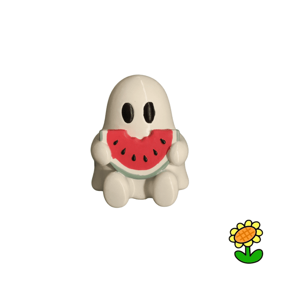 Halloween Decorations Cute Ghost Figurine, Summerween Decor, Sitting Watermelon Ghost Statue, Small Desktop Ornament, Seasonal Indoor Decoration for Bedroom & Shelf Display