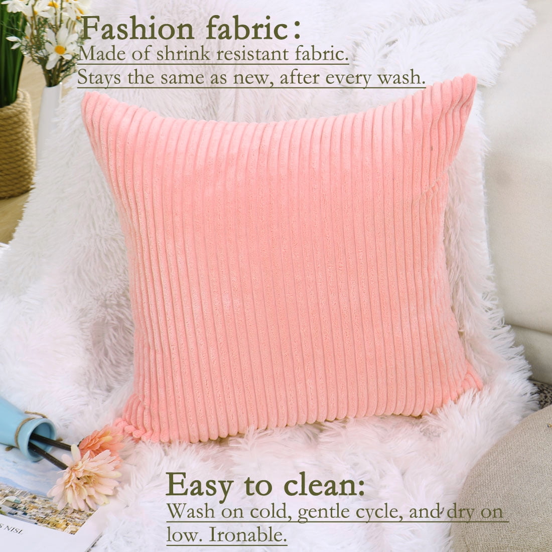 Unique Bargains Decorative Throw Pillow Case Cushion Cover 18" x 18" Pink