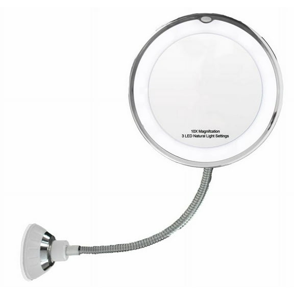 14 LED Suction Cup Makeup Mirror - 6.5" 10X Mirror, Flexible 360 Degree Swiveling Gooseneck Cordless Bathroom Vanity Mirror - LED Natural Diffused Bright Light - Portable & Cordless