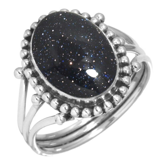 925 Sterling Silver Ring For Women - Girls Blue Sunstone Gemstone Silver Ring Size 7.5 Handmade Silver Ring Size 7.5 Valentine's Day Gift For Girl Friend Gemstone 925 Silver Jewelry