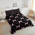 thumbnail image 4 of Erosebridal Princess Ribbon Bedding Queen Comforter Set, Black Pink Down Comforter, Stripe Geometry Reversible Comforters & Duvets, Breathable Room Decor, 3 Pieces, 4 of 8