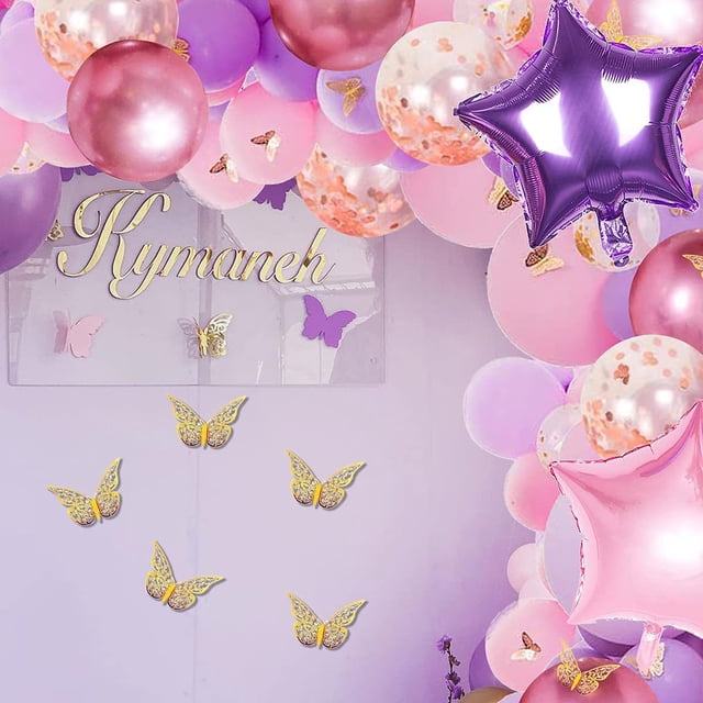 RV 129 Uds. Conjunto de decoración de fiesta de globos de mariposa, decoraciones de globos de confeti y pancarta de fondo para decoración de fiesta