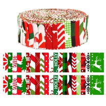 Soimoi 40Pcs Christmas Print Precut Fabrics Strips Roll Up 1.5x42inches Cotton Jelly Rolls For Quilting - Red & Green