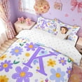 thumbnail image 2 of Meiyoeat Daisy Floral K Letter Duvet Cover Set for Women Girls, Purple Princess Cartoon Bedding Full, Reversible, 1 Duvet Cover and 2 Pillowcases (No Comforter), 2 of 6