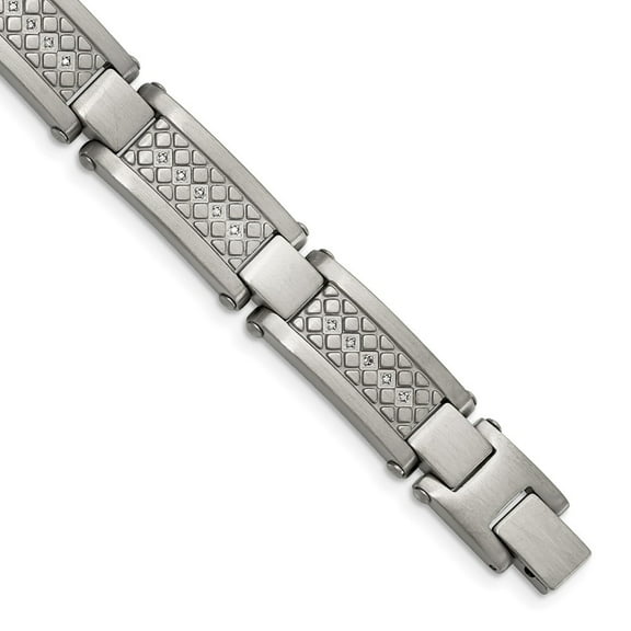 Auriga Fine Jewelry Stainless Steel Antiqued and Matte with 1/10 carat Diamond 9 inch Men's Bracelet