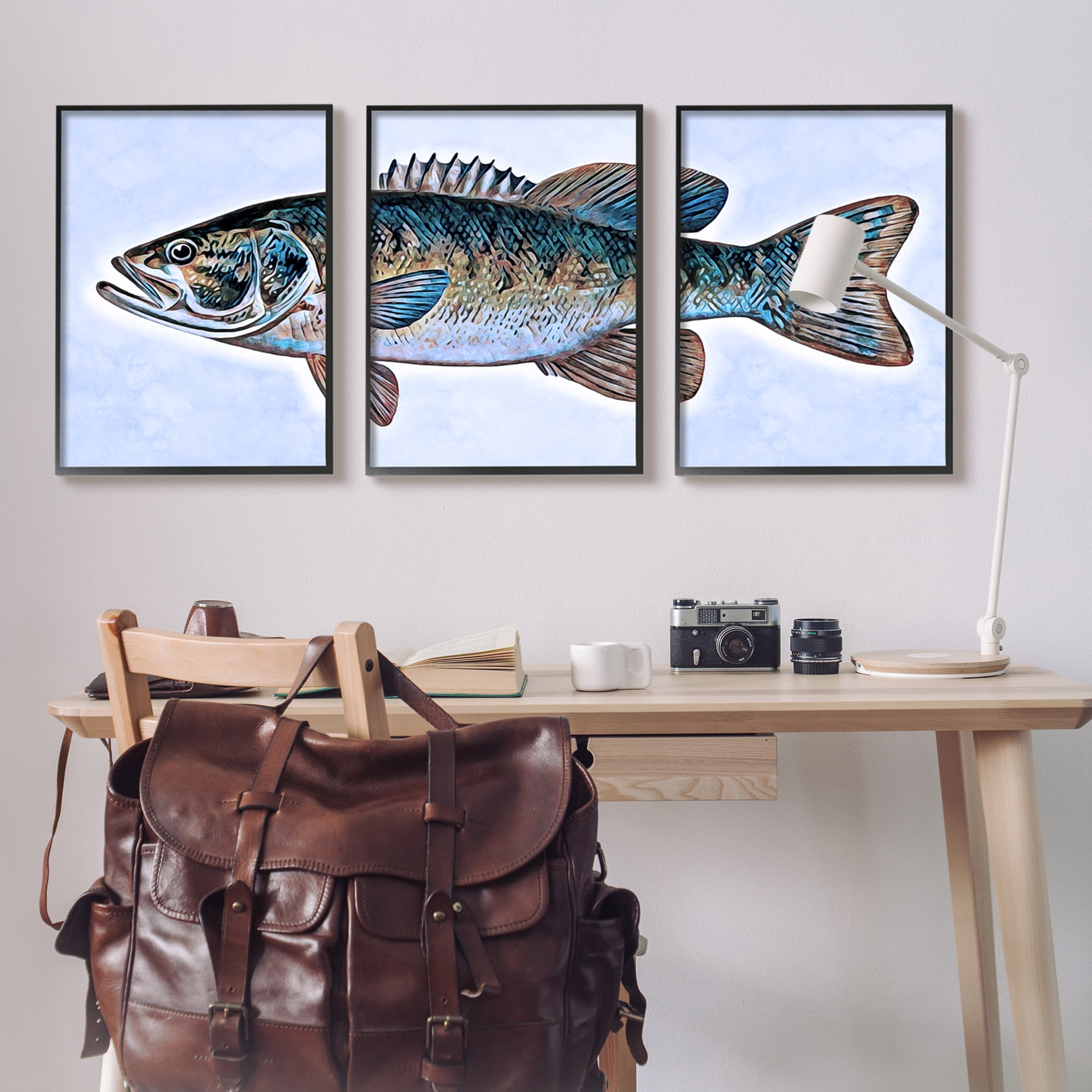Stupell Marine Bass Fisherman Sea Life Animals & Insects Painting Black Framed Art Print Wall Art, Set of 3