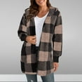 thumbnail image 2 of QSAWXQZ Women's Buffalo Plaid Coat Hooded Fleece Long Sleeve Warm Open Front Cardigan Jacket Brown 5XL, 2 of 7