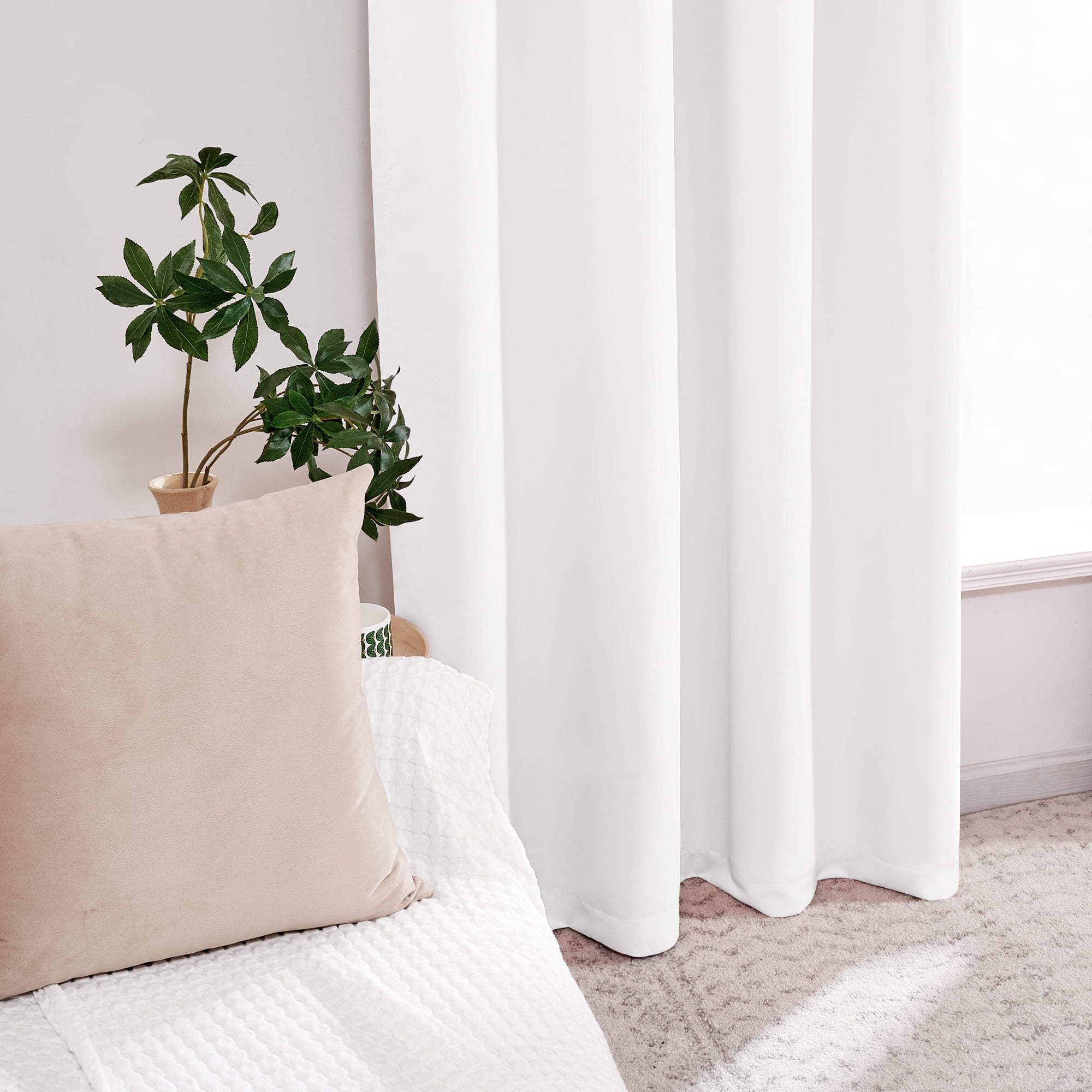 ZOPZO Thermal Insulated 100% Blackout Window Curtains, White, 52W x 63L Inch, Noise Reducing for Bedroom and Living Room, 2 Panels