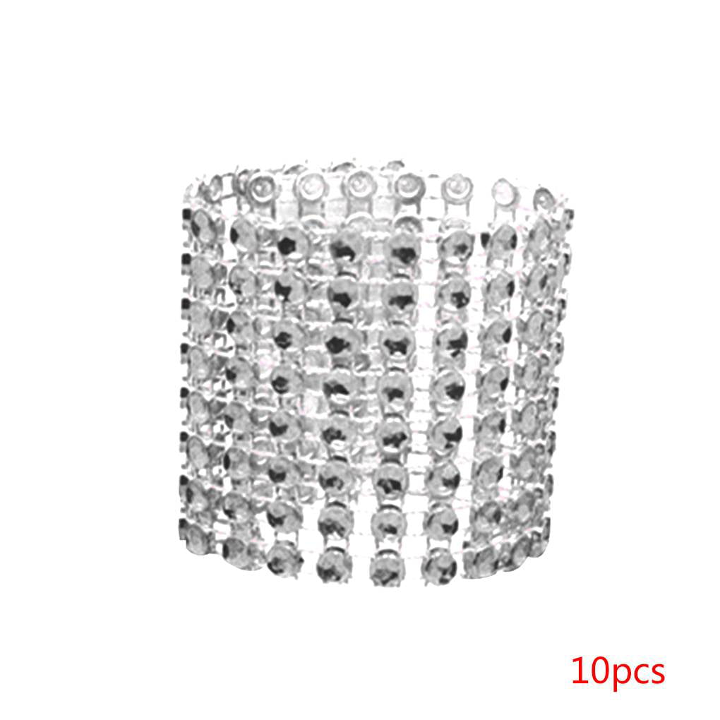 100 Rhinestone Napkin Rings 8 Row silver diamond wedding Reusable Fasteners 