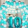 thumbnail image 2 of 10th Birthday Decorations for Girl Teal Blue White and Silver Balloon Garland Arch Kit Turquoise Happy Birthday Banner Number 10 Foil Balloon for 10 Year Old Birthday Party Supplies, 2 of 6