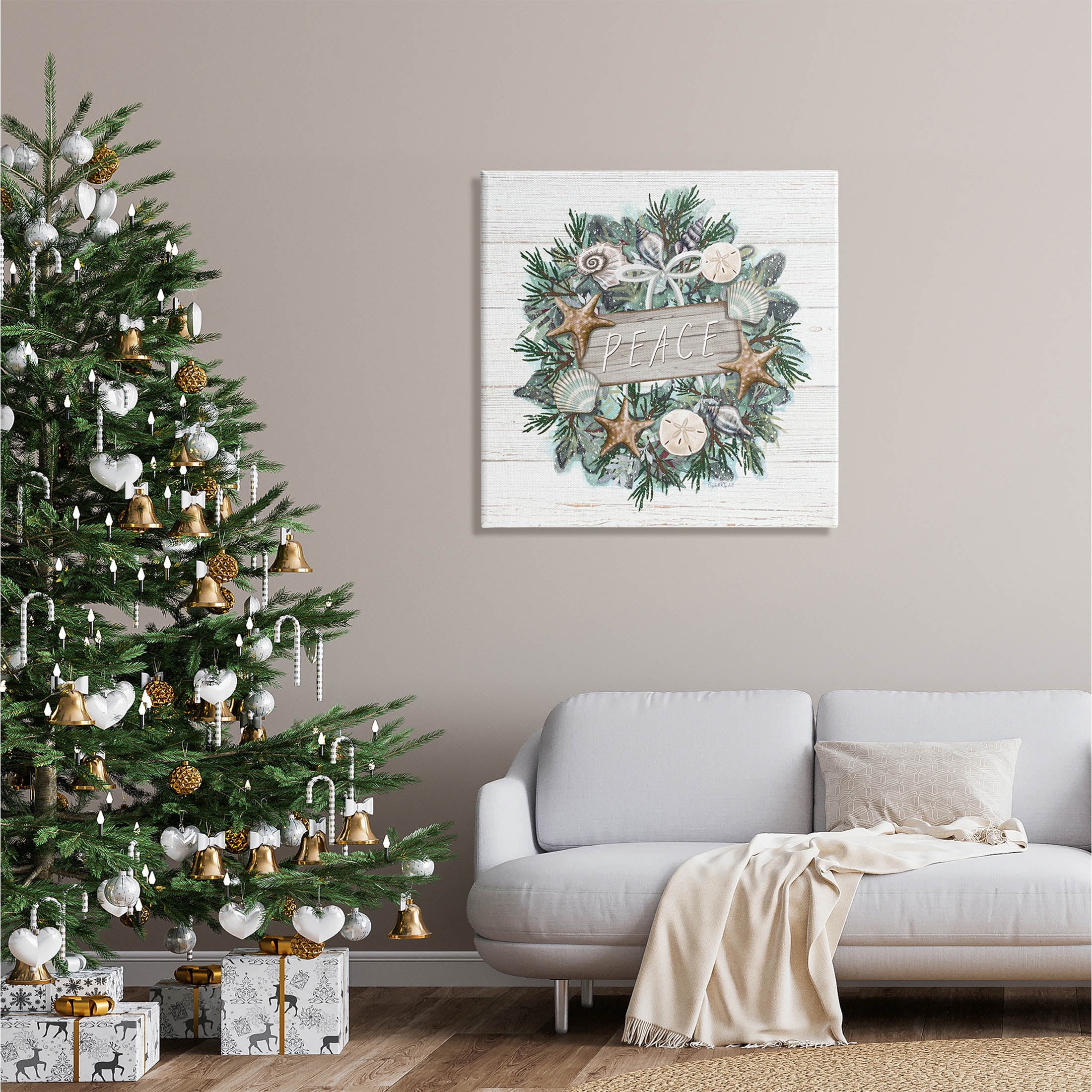 Stupell Industries Sea Life Holiday Peace Wreath Graphic Art Gallery Wrapped Canvas Print Wall Art, Design by Elizabeth Tyndall