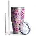 thumbnail image 2 of 30oz Lightpink Daisy Flower Purple Blooms Pattern Tumblers Stainless Steel Tumbler with Lid and Straw,Vacuum Insulated Double Wall Travel Tumbler Cups Mug with Cleaning Brush for Coffee,Tea, 2 of 7